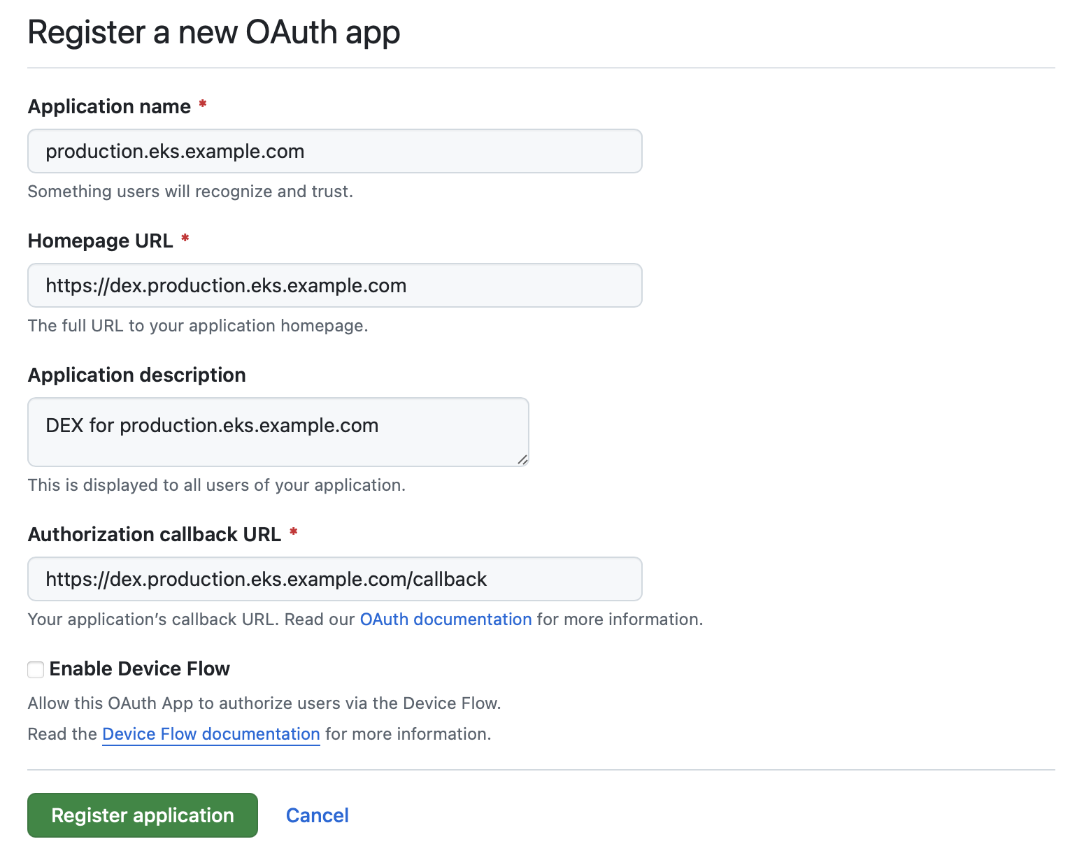 GitHub register a new OAuth app